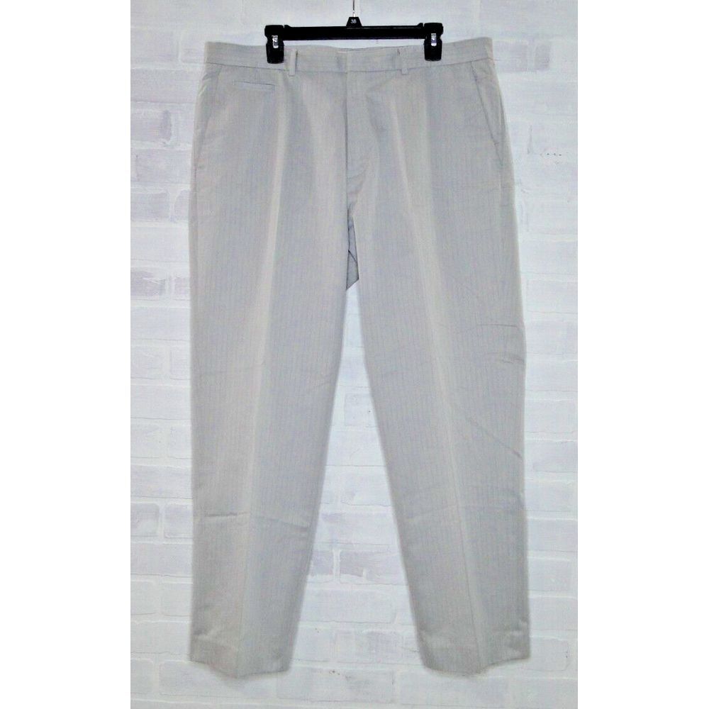 CALVIN KLEIN Slim Fit Light Gray Stripe Flat Front Dress Pants 38x30